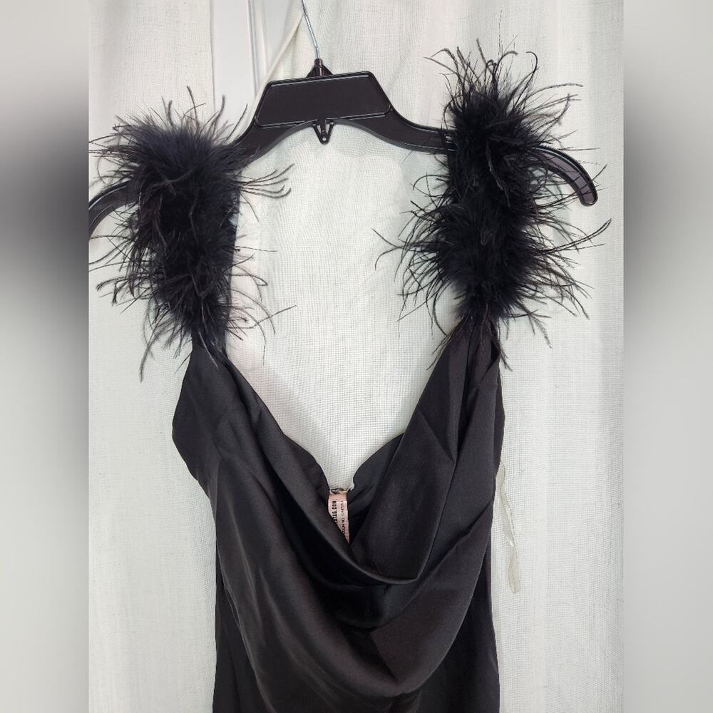 NWT House of CB Tabitha Black Satin Feather Maxi Dress S‎ - Picture 7 of 9